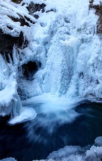 Scenic view of river flowing during winter