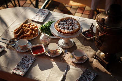 High angle view of food on table