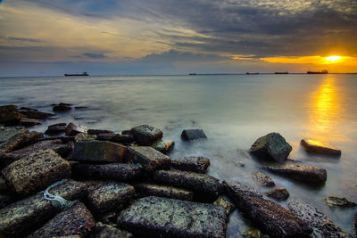 Scenic view of sea during sunset