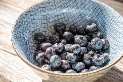High angle view of fruits in bowl on table