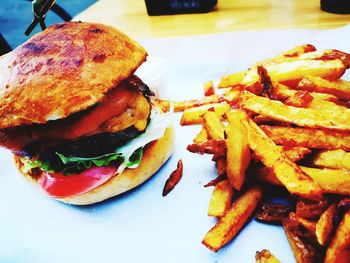 Close-up of burger on plate