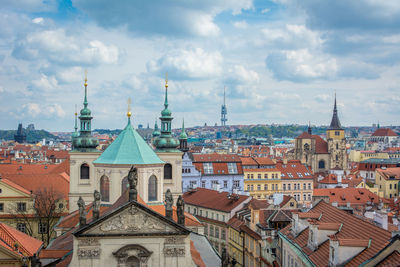 High angle shot of townscape against the sky