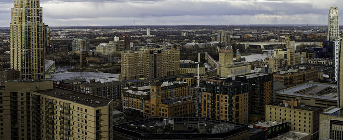 High angle view of buildings in city