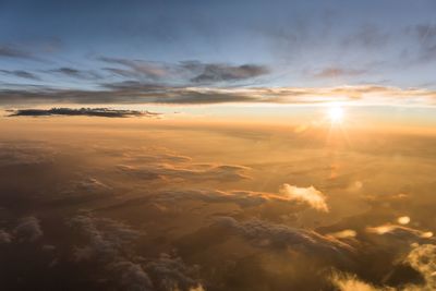 Aerial view of landscape during sunset