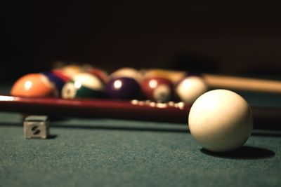 Close-up of cue ball on table