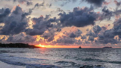 Scenic view of seascape against cloudy sky