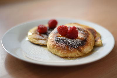 Close-up of dessert in plate on table