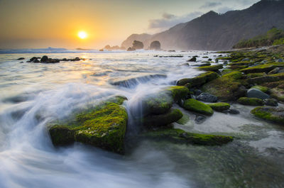 Scenic view of sea against sky during sunset