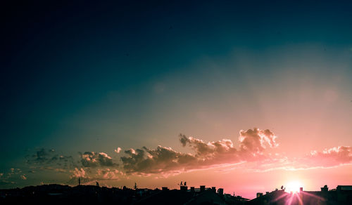 Panoramic view of silhouette landscape against sky during sunset