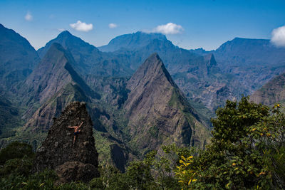 Panoramic view of mountain range against sky