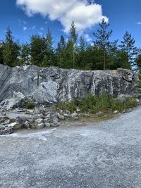 Scenic view of waterfall against sky