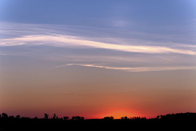 Scenic view of silhouette field against sky at sunset