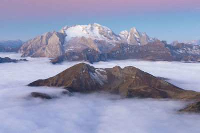 Scenic view of snowcapped mountains against sky