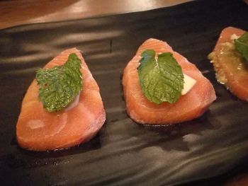 High angle view of meal served on table