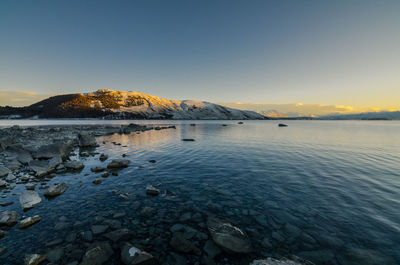 Scenic view of sea against clear sky