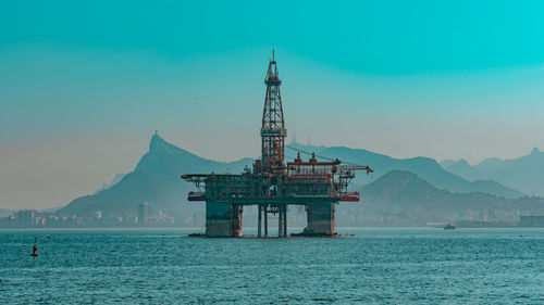 Offshore exploration platform for the oil industry in guanabara bay, rio de janeiro, brazil