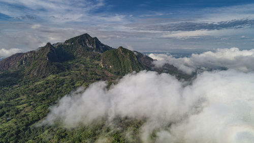 Panoramic view of mountain range against sky