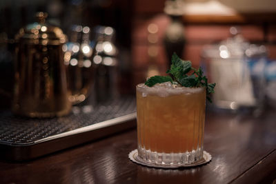 Close-up of drink in glass on table