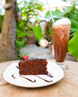 Close-up of dessert in plate on table