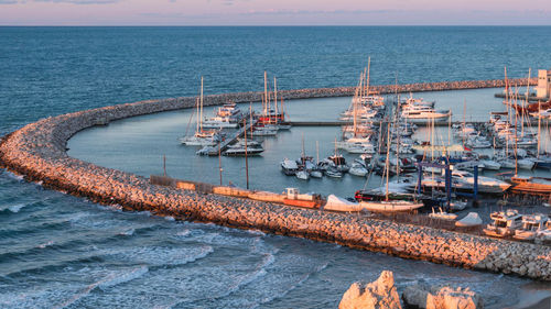 High angle view of boats in sea