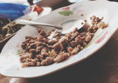 Close-up of food in plate on table