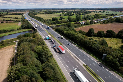 High angle view of road in city