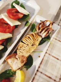 High angle view of food in plate on table