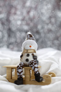 Close-up of toy on snow