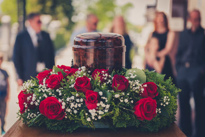 Close-up of rose bouquet against blurred background