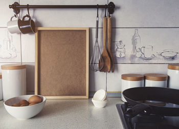 Home kitchen mockup frame copy space for text ,kitchen utensils recipe concept