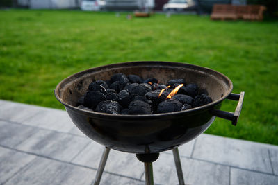 Burning coals for barbecue during a picnic