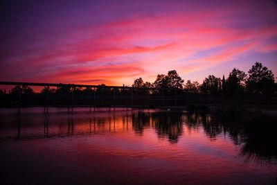 Scenic view of lake against orange sky