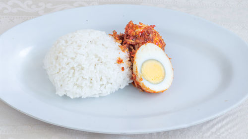 High angle view of food in plate on table