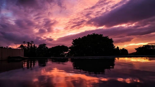 Scenic view of lake against sky during sunset