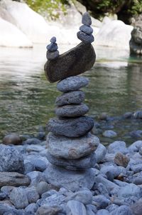 Stack of pebbles on a riverbad