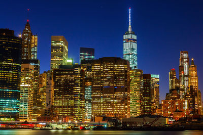 Skyscrapers lit up at night