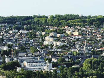High angle view of townscape against sky