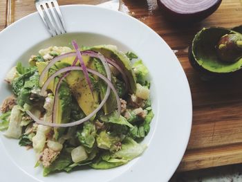 Directly above shot of salad in plate on table