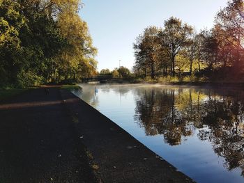 Reflection of trees in lake against sky