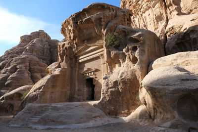 Little petra siq al barid  ancient nabataen facade built in rock 