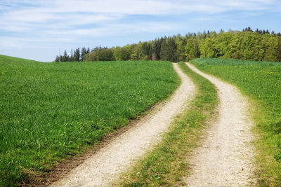 Road amidst field against sky