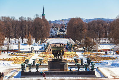 Group of people in city during winter