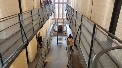 High angle view of people in prison
