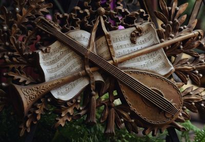 Close-up high angle view of piano