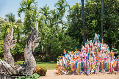 Panoramic shot of palm trees in park