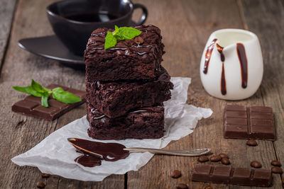 Close-up of chocolate cake on table