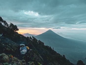 Scenic view of mountains against sky during sunset