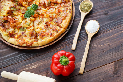 Directly above shot of pizza on table