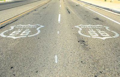 High angle view of text on road