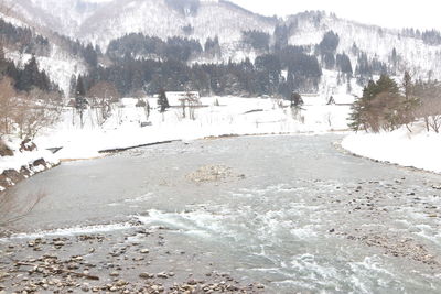 Scenic view of landscape against sky during winter